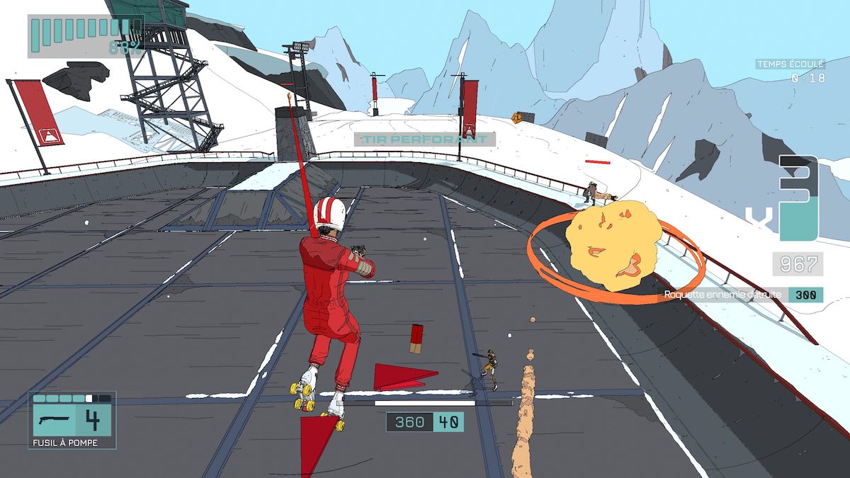 une arène et des ennemis dans le jeu video rollerdrome